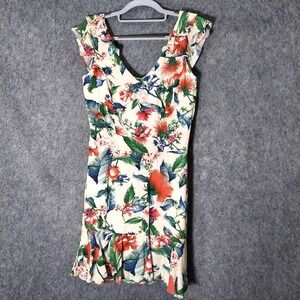 Maria Filo Dress M Cottage Core Garden Floral Woven Crinkle Ruffle Short Sleeve